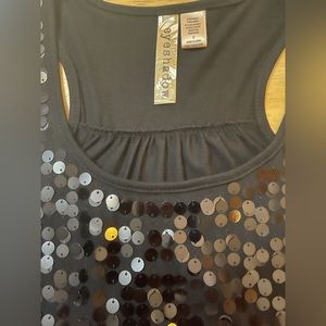 EUC Eyeshadow sleeveless sequins shirt size small black tank top sparkling party